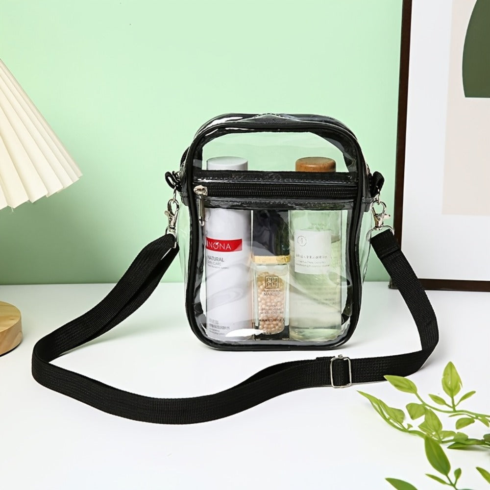 Transparent Crossbody Bag Suitable for Concerts & Sports Events - Stadium Approved Handbag with Adjustable Strap, Front Zipper Pocket, Easy-to-Clean Design - Unisex for Men & Women, Suitable for Concerts, Games, Daily Use