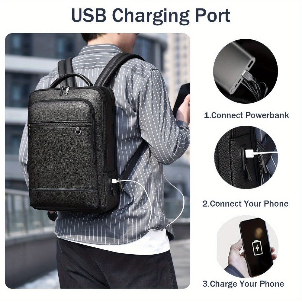 Laptop Backpack – 15.6 Inch, Genuine Leather, USB Charging, for Travel & Work | Bag Vero – detail view 8