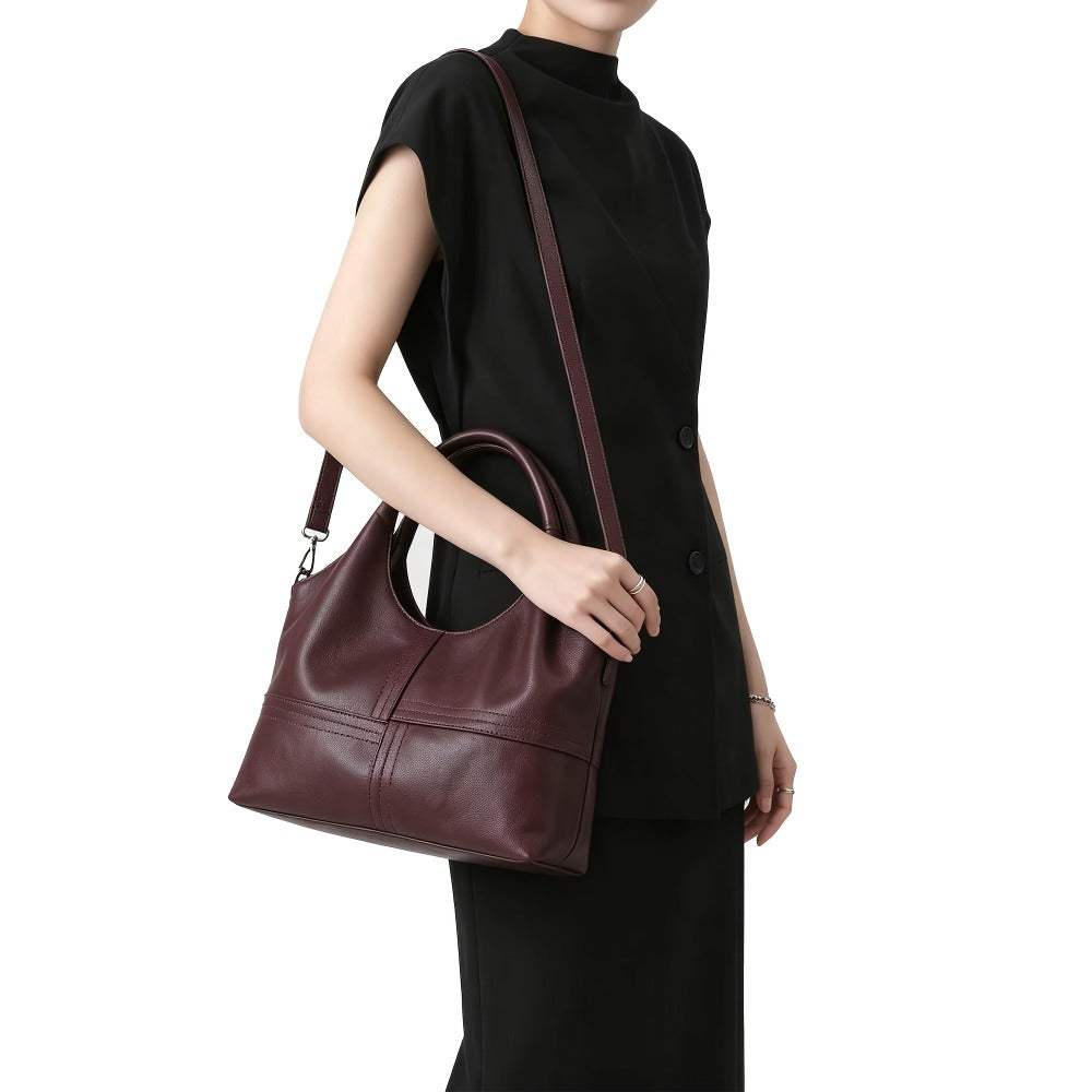 Elegant Genuine Leather Handbag For Women Designer Crossbody Shoulder Satchel With Adjustable Strap, Top Handle, And Secure Zipper Closure, Black, Designer Handbags