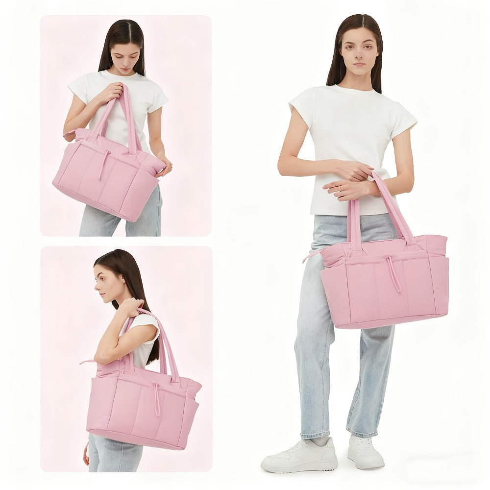 Puffer Tote Bag Women's Shoulder Bag Large Capacity Quilted Tote Bag Work Tote Bags for Women Nurse Bag with Cup Holder & Laptop Compartment & Trolley Sleeve for Travel, Work, Valentines Day Gifts