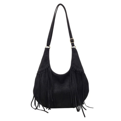 Women's Vintage Large Capacity Dumpling Bag - / Crossbody Purse with Tassel Fringe, Detachable Strap & Button Closure, Underarm Handbag for Fall/Winter (///) - Casual & Dressy Outfits