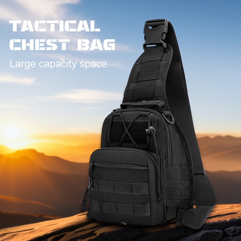 Tactical Chest Bag for Men Women - Digital Camo Design - Multiple Compartments & Molle System - Perfect for Outdoor, Hiking, Cycling, Enthusiasts - Small Items Carrier with US Flag Patch, Outdoor Gear, Hiking Accessories, Rugged Look, Sturdy Zipper, Highq