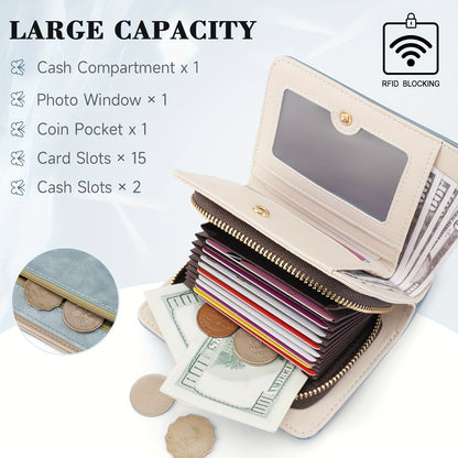 Women RFID Blocking Small Bifold Wallet, Compact Cash Clutch with Zipper Coin Pocket, Glittery Butterfly Design, Credit Card Holder, Travel Purse with Tassel Mom Gift Faux Leather Tote Zipper Daily