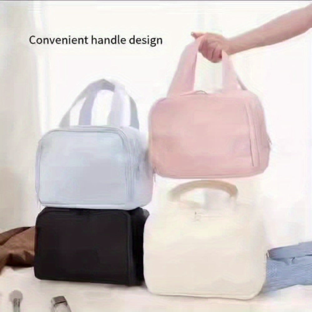 1pc Large Capacity Lightweight Cosmetic Bag for Women - Portable Travel Toiletry Organizer with Multiple Compartments, Zipper Closure & Fixed Shoulder Strap, Minimalist Design for Daily Use & Trips, Toiletry Travel Bag, Sleek Minimalist Style, Sturdy Hand
