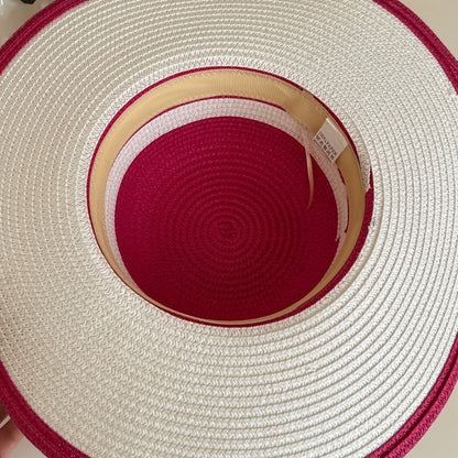 Casual Straw-Woven Women'S Tote Bag And Straw Hat Two-Piece Set, Wide-Brimmed Sun Hat And Large-Capacity Tote Bag, Beach Sun Protection Straw Bag Set, Fashionable Seaside Vacation Straw Two-Piece Set