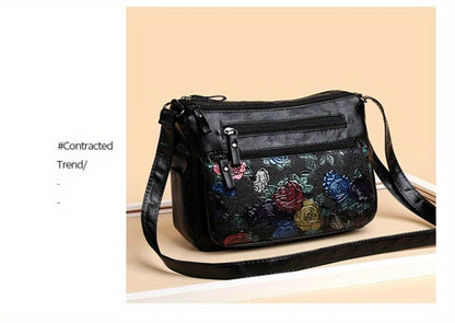 Women's PU Vintage Embossed Bag - Multi-Compartment Crossbody Shoulder Purse with Zipper Closure, Lightweight Commuter Handbag Gift Suitable for, Travel, Everyday Use -