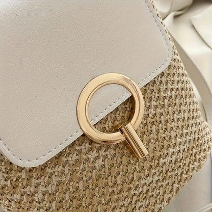 Elegant Beach Bag, Handbag, Woven Material, Portable Leisure Simple One-shoulder Crossbody Bag, High-quality with Lock Design. Top Vacation Choices