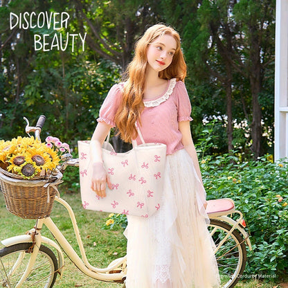 Corduroy Tote Bags for Women Shoulder Cord Purse with Inner Pocket, Large Capacity Tote Purse Reusable Grocery Shoulder Bag
