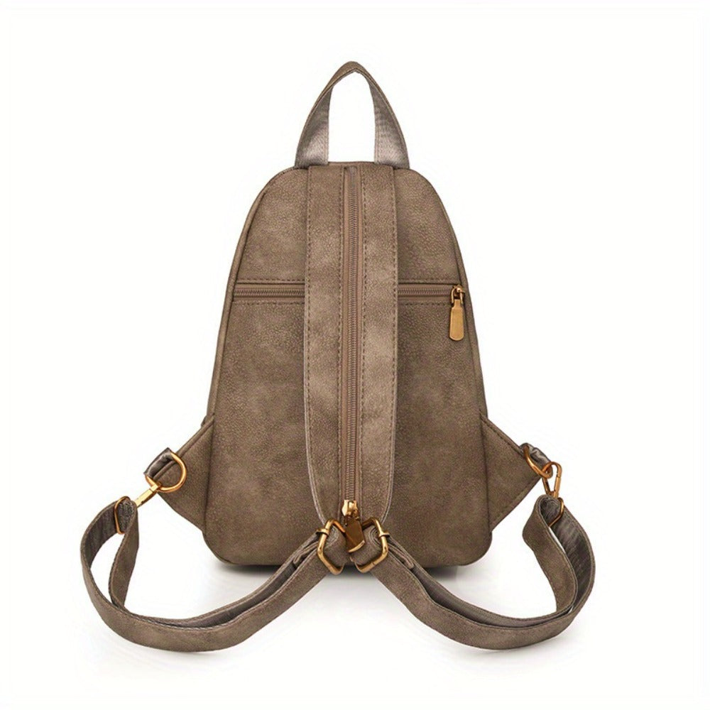 Classic Chic PU Backpack for Ladies - Adjustable Straps, Zip Fastening, Various Pockets, Trendy Shoulder & Crossbody , Chest , Casual Daily Use | Sturdy Zip Closure for Travel And Shopping (Available in Black/Brown/Khaki)