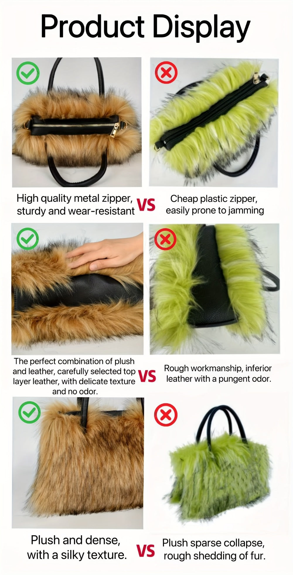 [Ideal Gift] Women's Shoulder Bags, Plush Bags, Faux Mink Fur Bags, Handbags, Tote Bags, Plush Handbags, Available in Five Colors. Ideal Gifts for Girlfriends And Mothers. High-End And Fashionable Tote Bags, Crossbody Bags. Free Pendant Or Headband Gift