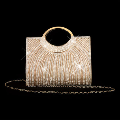 4-Item Collection: Trendy Women'S Evening Purse, Glossy Striped Tote, Bridal Party Clutch, Night Out Bag, Dress Purse, Shoulder Tote, Wedding Season Dazzling Jewelry Set Including Necklace, Earrings, And Bracelet