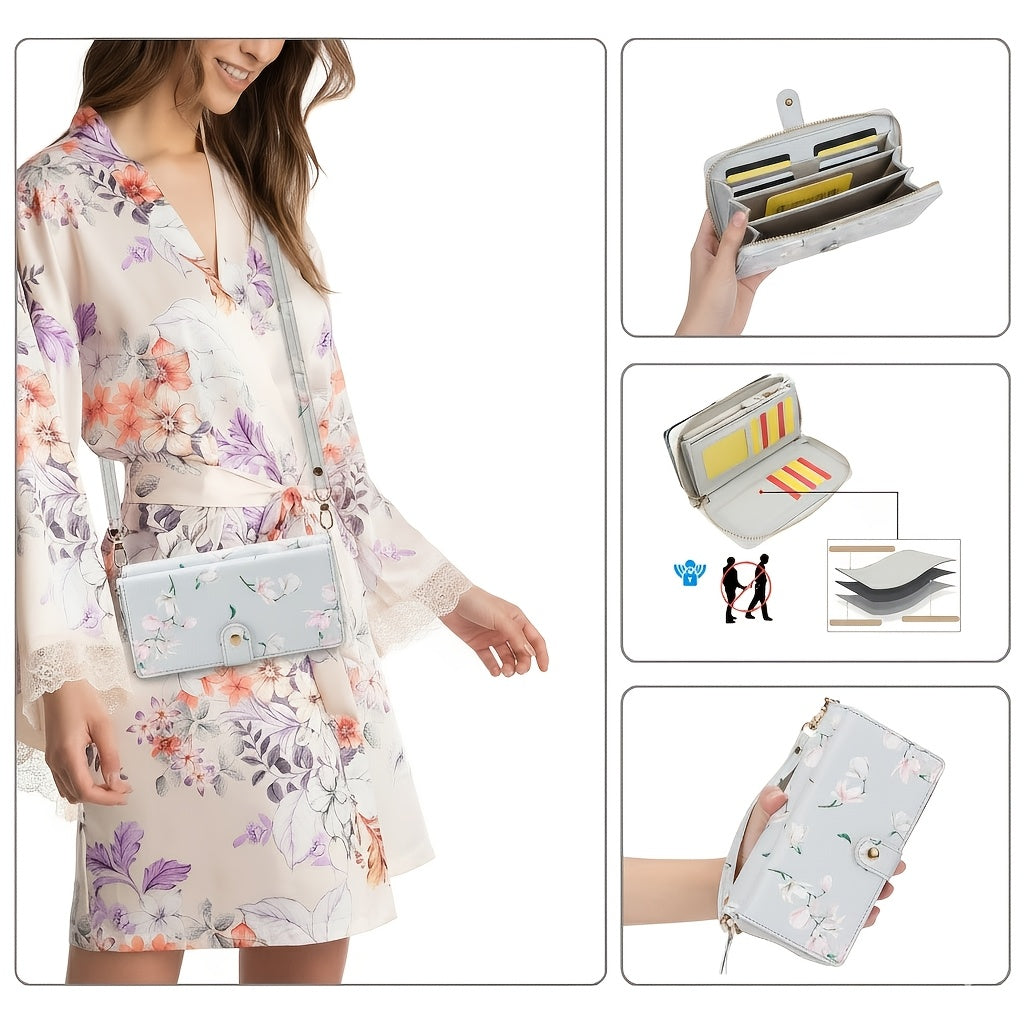 1pc Elegant Floral Clutch Wallets for Women- Zipper Handbag Fashion Large Capacity Long Wallet Clutch Bag Phone Bag Multi-card Card Holder Coin Purse for Women Wallet Set