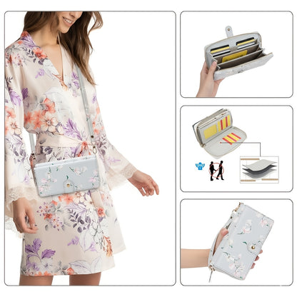1pc Elegant Floral Clutch Wallets for Women- Zipper Handbag Fashion Large Capacity Long Wallet Clutch Bag Phone Bag Multi-card Card Holder Coin Purse for Women Wallet Set