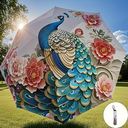 & High Quality Compact Umbrella with Peacock/rooster pattern - Reinforced Steel Frame, 8-Rib Manual Open/Close, 190T Vinyl Canopy & Ergonomic Handle - Portable Rain Umbrella for /, Travel, Commuting ( Shield)