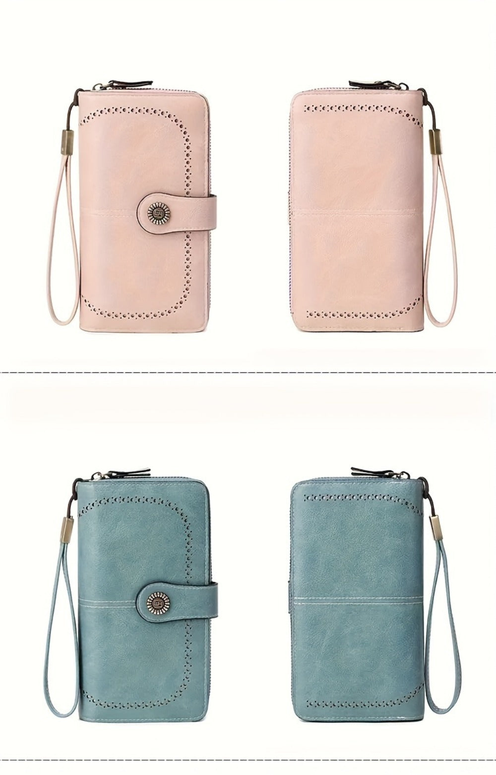 1 Pc RFID Blocking Retro Large Capacity Long Wallet PU Solid Color Women's Purse Multi-Functional Zipper Wallet with Wrist Strap Passport Ticket Credit Card Holder Can Accommodate Large Screen Phone