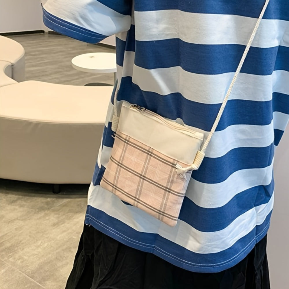 Cute Plaid Cartoon Canvas Five-Piece School Bag, Large Capacity Casual Simple Backpack, Women's Travel Bag Cosmetic Bag, for Girls And Women, Suitable Stationery Bag, Women's Wallet, Women's Crossbody Bag, Women's Hand Bag