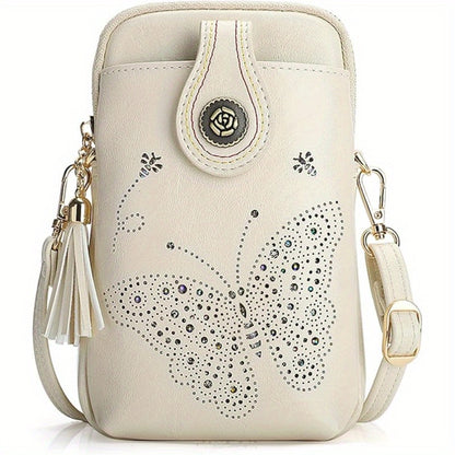 Small Crossbody Bags For Women | Lightweight Mini Cute Cell Phone Purse With Tassel Shining Butterfly, Zipper Closure, Lining, Animal Print For Mom Gift Essential