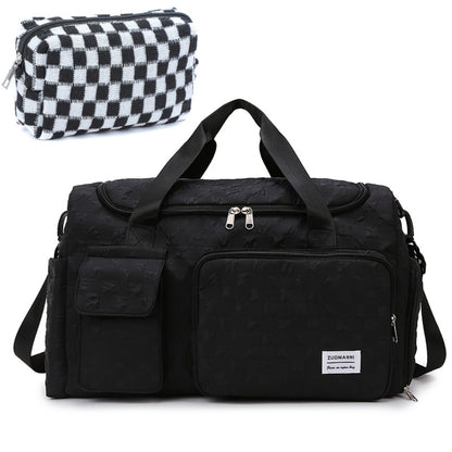 2pcs Checkered Travel Duffel Bag with Makeup Bag for Women Fordable Gym Bag Carry On Weekender Bag with Shoe Compartment