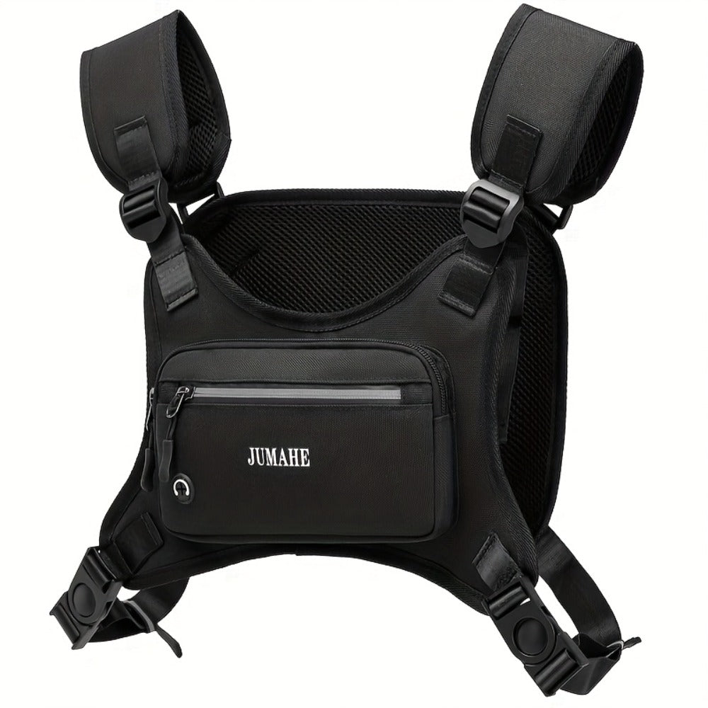 Unisex Reflective Chest Bag for High Performance, Adjustable Straps for Workouts, Walking, Hiking, Running, And Cycling. Lightweight Backpack with Reflective Back (Black) for Boyfriends