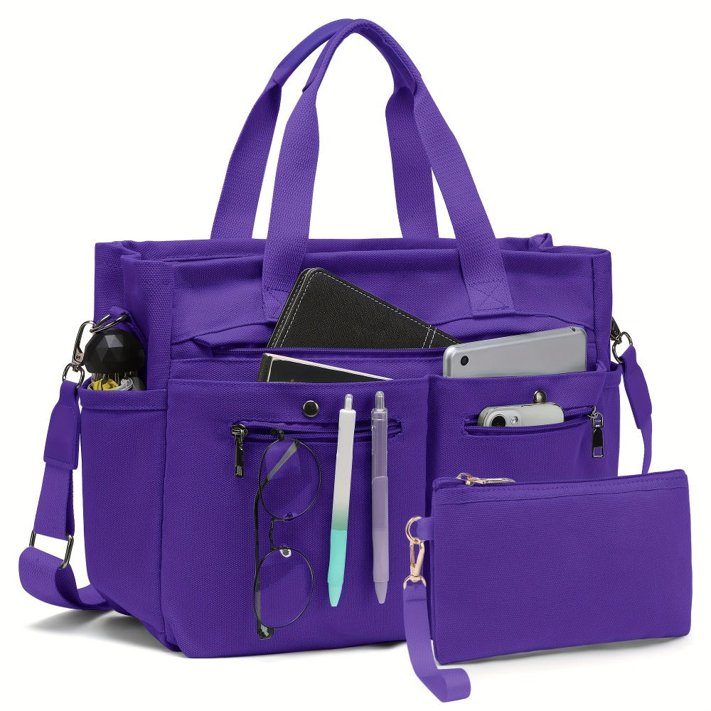 2pcs set of Women's canvas handbags - multi-functional laptop work bag, crossbody shoulder bag, casual and fashionable hobo bag, suitable for travel, fitness and daily use