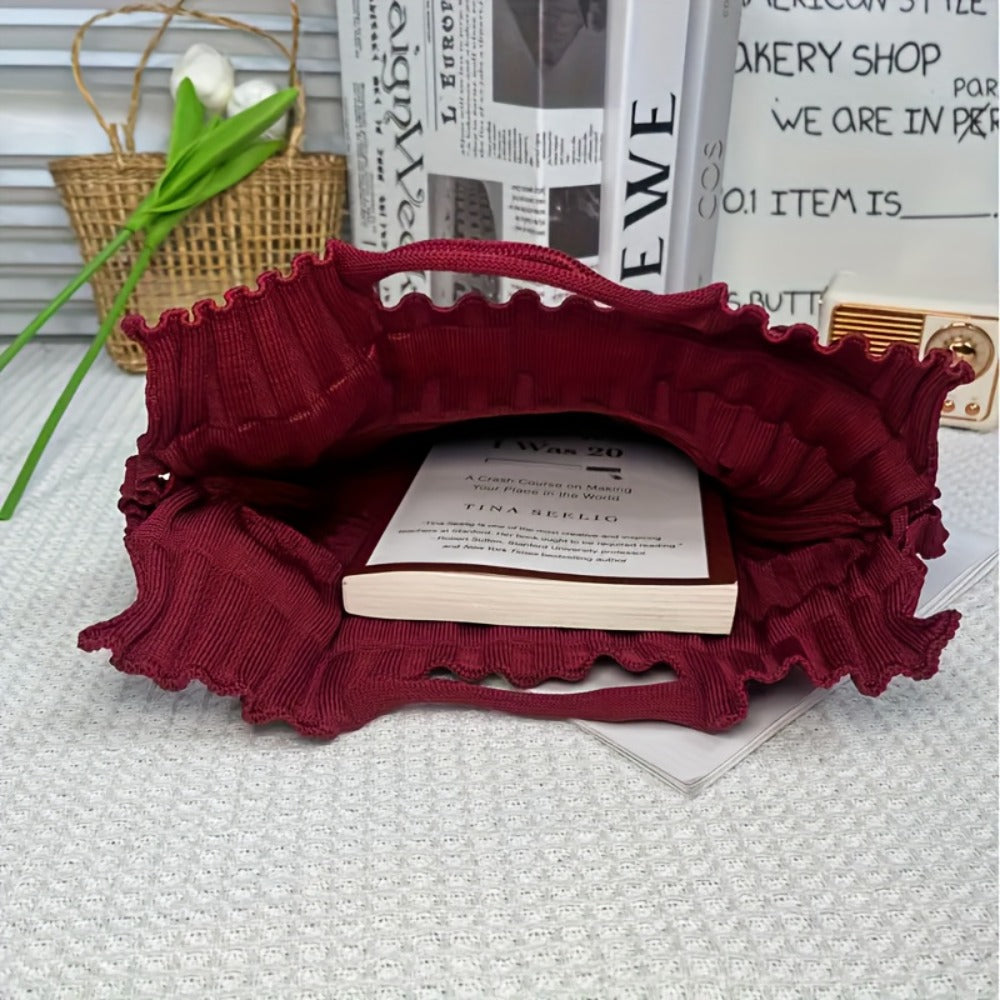 Korean Chic Knitted Top-Handle Bag - Soft Fabric Material, Adjustable Fixed Shoulder Straps, Partial Lining, and No-Closure Design for Effortless Casual, Vacation, and Daily Use
