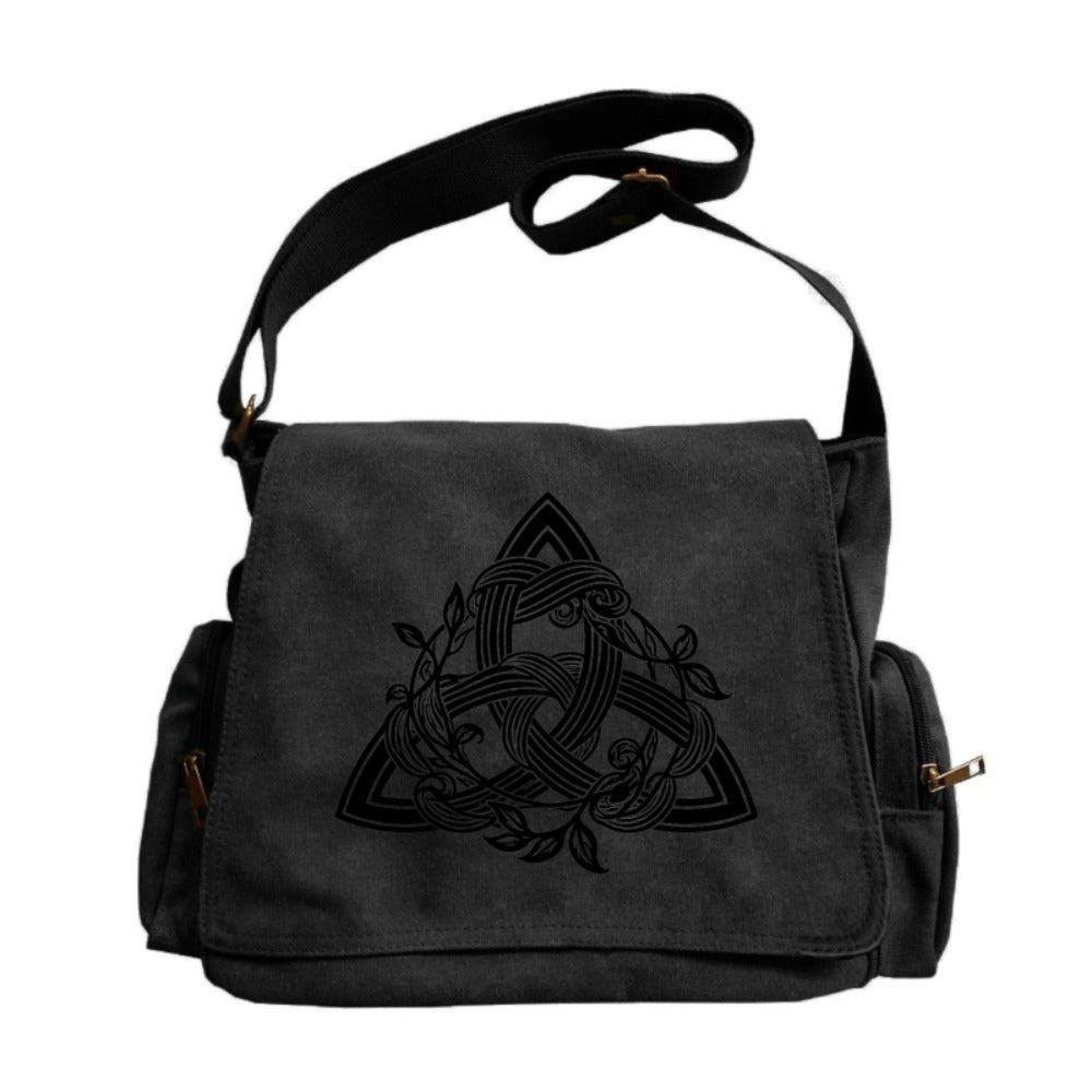 Large-capacity Flip-top Retro Tote Messenger Mailman Bag | Two-color Option, Celtic Triangle Knot Vine Pattern, Suitable for Daily Travel and Gatherings, Ideal Gift for Girlfriend