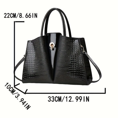Women's Genuine Leather Shoulder Bag with Detachable Strap - Luxury Crocodile Texture Handbag, Golden Hardware & Zipper Closure, Elegant Top-Grain Leather Purse for Mom, Birthday/Thanksgiving Gift for Casual & Formal Occasions