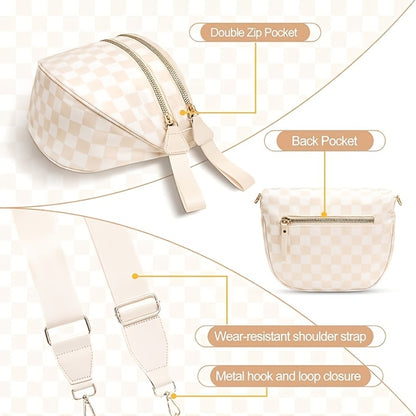 2799 Checkered Crossbody Bag, Women'S Nylon Waist Pouch, Spacious Crossbody Tote with Shoulder Strap, Available in 18 Colors