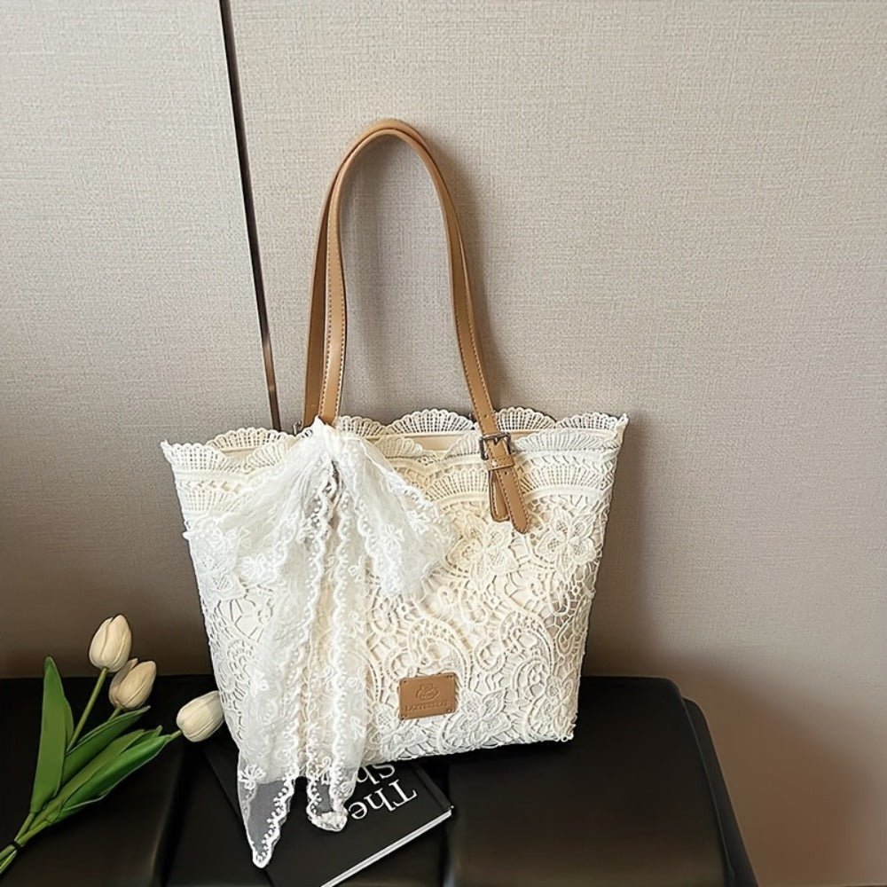 2025 New Style Lace Tote Bag/ Shoulder Bag: Elegant And Premium with Floral Decorations, Perfect for Daily Commuting Or Photo Shooting, Ideal Holiday Gift (Halloween/Thanksgiving/Christmas)