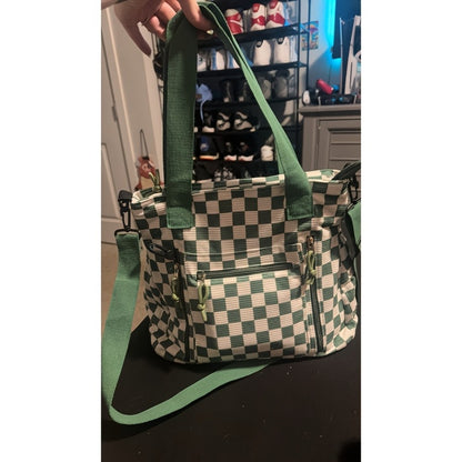 Multi-compartment Textured Checkered Bag | Ideal for Daily Commute, School & Outdoor Trips | Stylish Versatile Multi-purpose Shoulder & Crossbody BagCheckered Tote Bag | Large Capacity Commuter Bag