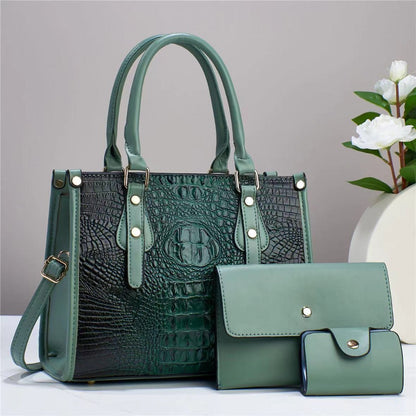3pcs Set PU Fashion Crossbody Bag, Crocodile Pattern Embossed Shoulder Bag, Large Capacity Crossbody Bag, Handbag, High Quality, Suitable As A Gift