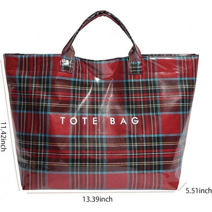 PVC Plaid Tote Bag Christmas Letter Print Tote Bag for Women Fashion Handbag for Shopping Christmas Market