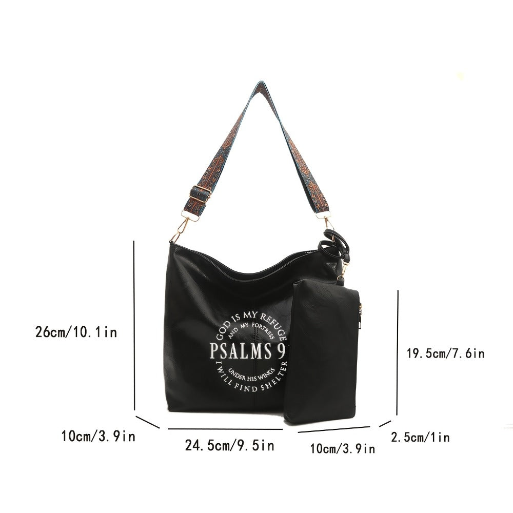 Wide Shoulder Strap, Large Capacity Tote Bag, Mother And Daughter Bag, Shoulder Body Bag, Underarm Bag, Coin Purse, Casual Versatile, White with English Lettering.Psalms91. Theme Suitable for Daily Commuting