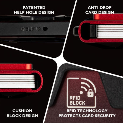 [RFID Blocking Wallet] Men's Ultra-Thin Card Holder Wallet, Durable Expandable Backplate, RFID Blocking Minimalist Pop Up Wallet Holds 12 Plus Cards And Cash, Black Red Gradient