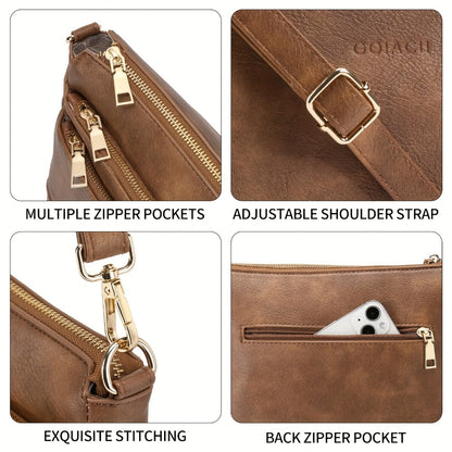 Leather Handbags for Women, Casual Crossbody Bag with Detachable Strap | Large Capacity, Zipper Closure | Urban Chic Design for Everyday Commute, Shopping, Travel (Coffee Brown, Tan, Black)