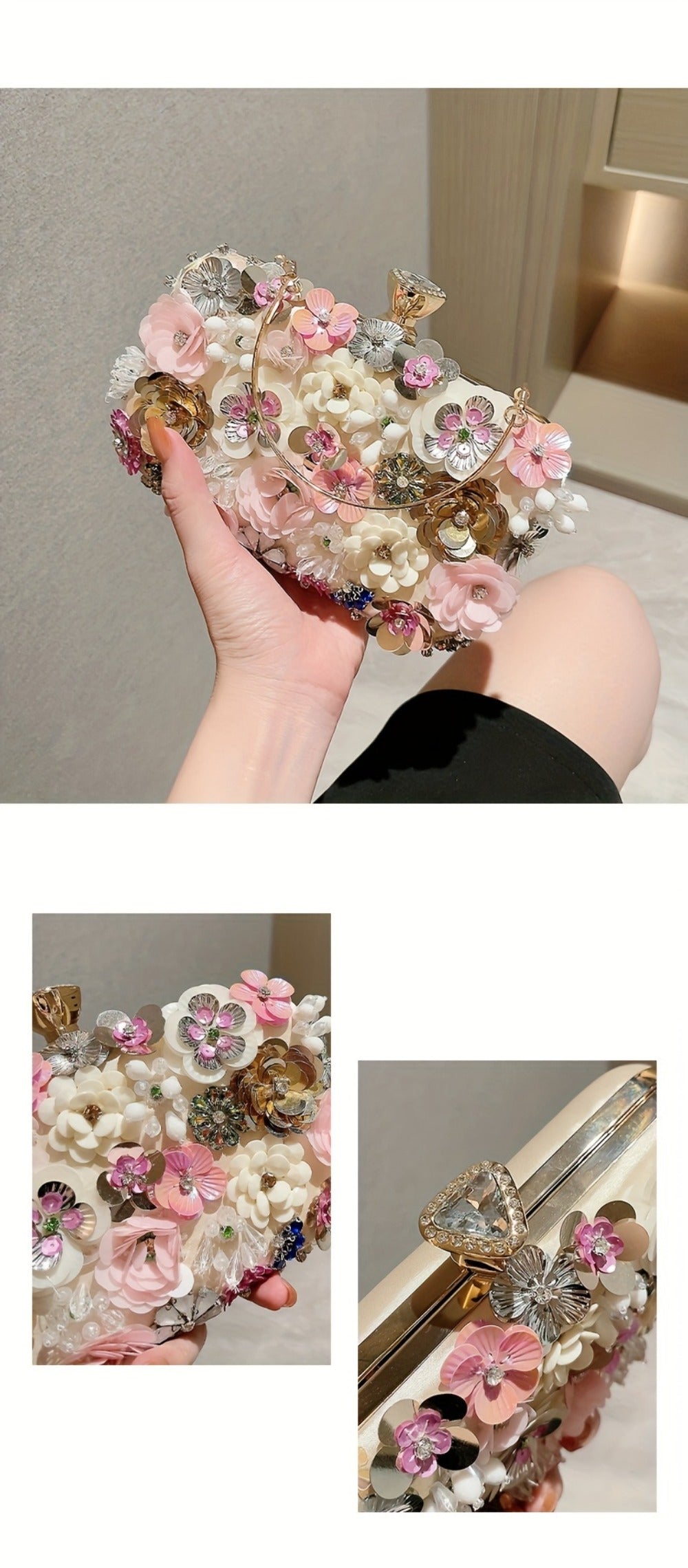 Flower bag single shoulder crossbody bag cheongsam bag fairy hand-held bag banquet bag bridesmaid bride small square bag