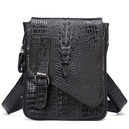 1pc Crocodile Pattern Men's Genuine Leather Messenger Bag Cow Genuine Leather Shoulder Bag Retro Multi-Functional Messenger Bag