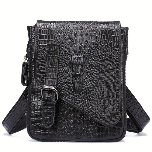 1pc Crocodile Pattern Men's Genuine Leather Messenger Bag Cow Genuine Leather Shoulder Bag Retro Multi-Functional Messenger Bag