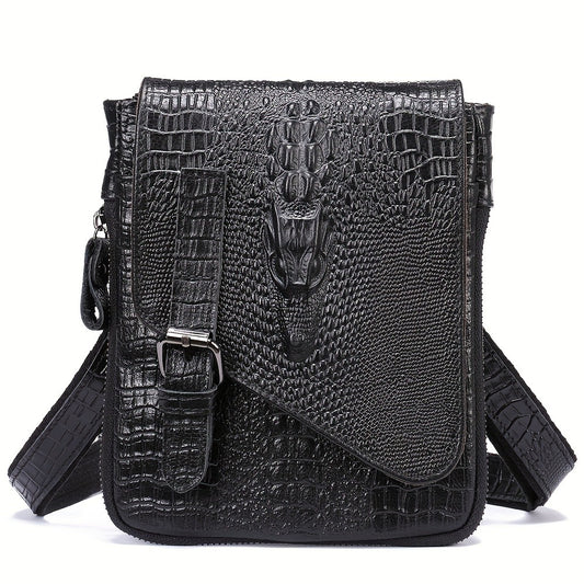 1pc Crocodile Pattern Men's Genuine Leather Messenger Bag Cow Genuine Leather Shoulder Bag Retro Multi-Functional Messenger Bag