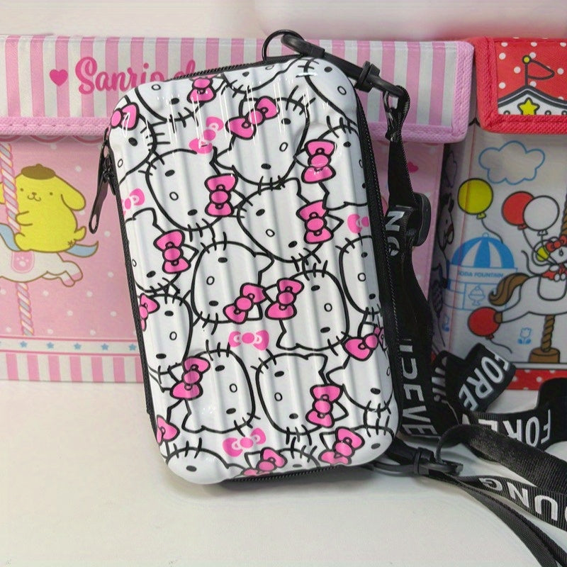 Cute KT Mini Hard Shell Suitcase Bag - Cosmetics Case, Detachable Grip Rope, Shoulder Strap, Mini Cross Body Bag