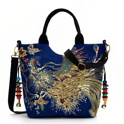 Embroidered Bag Peacock Embroidery Shoulder Portable Diagonal Package Satchel Handbags Purse