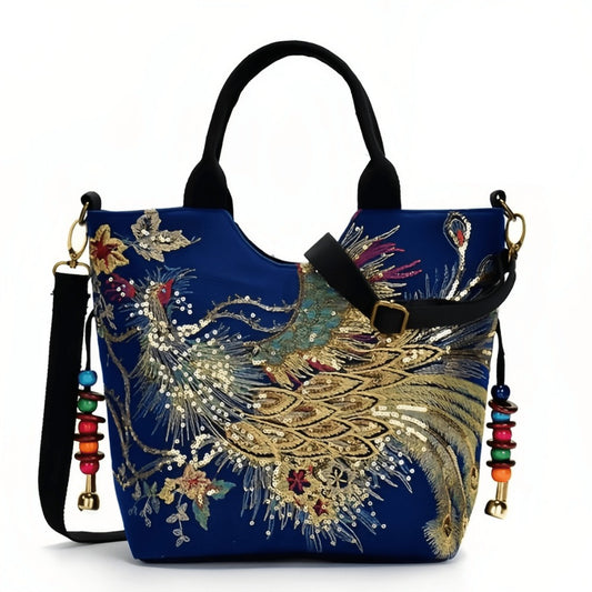 Embroidered Bag Peacock Embroidery Shoulder Portable Diagonal Package Satchel Handbags Purse