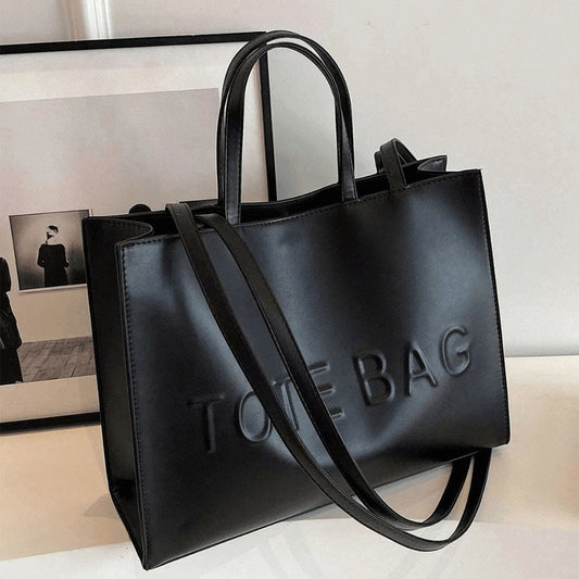 PU Textured Large Capacity Tote Bag, New Women'S Fashionable Tote Bag, Retro Commuting Shoulder Bag, with 'TOE BAG' Embossed Design Crossbody Bag, Very Suitable for Work, Business, Commuting, Durable And Easy to Carry