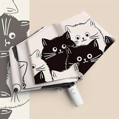 Compact Cat Umbrella - Automatic Folding Dual-Use Rain and Black Coating Windproof Lightweight Portable Travel Companion for Men and Women