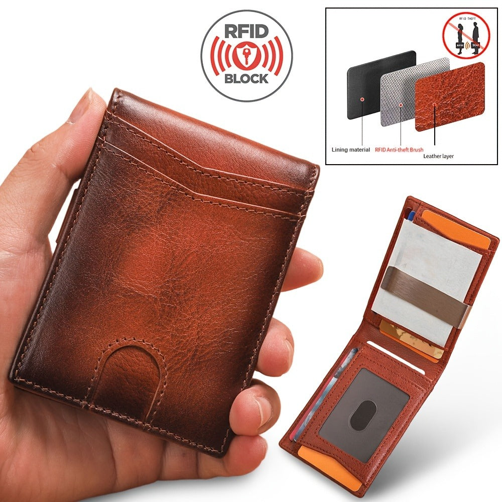 CIEPHIA Genuine Leather RFID Blocking Wallet - Slim Retro Bifold with Front Pocket & for id Slot, 12-Card Holder Suitable for ID, Credit Cards, Cash, Driver' License Holder, Minimalist Gift for Everyday Carry