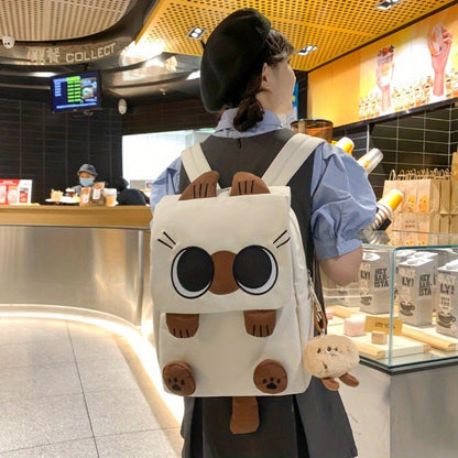 Adorable And Fun Spacious Cartoon Backpack - Made of Sturdy Nylon, Lined with, Features Zip Closure, Washable in Machine - Perfect for University Students, Siamese Cat Design with Brown Highlights