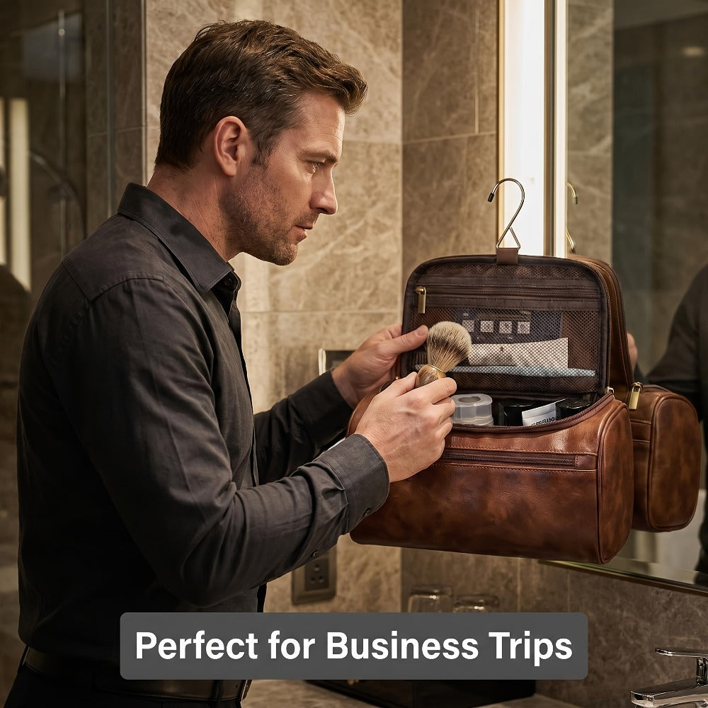 Large Capacity Men's Toiletry Bag, Portable High Quality PU Makeup Bag, Simple Travel Handbag for Business Trips