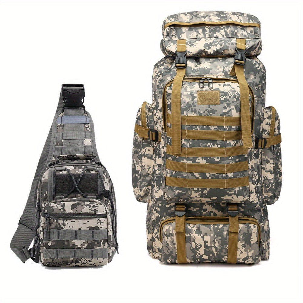 Set of 2pcs 21.13gal Spacious Multifunctional Camouflage Tactical Hiking Backpacks Featuring Various Compartments And a MOLLE System, Ideal for Outdoor Adventures, Camping, Trekking