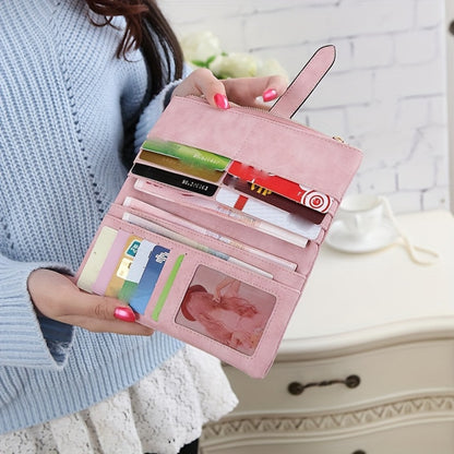 Solid Color Women'S Vegan Wallet Clutch Credit Card Holder Organizer Long Handbag with Photo Window