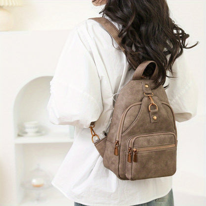 Classic Chic PU Backpack for Ladies - Adjustable Straps, Zip Fastening, Various Pockets, Trendy Shoulder & Crossbody , Chest , Casual Daily Use | Sturdy Zip Closure for Travel And Shopping (Available in Black/Brown/Khaki)